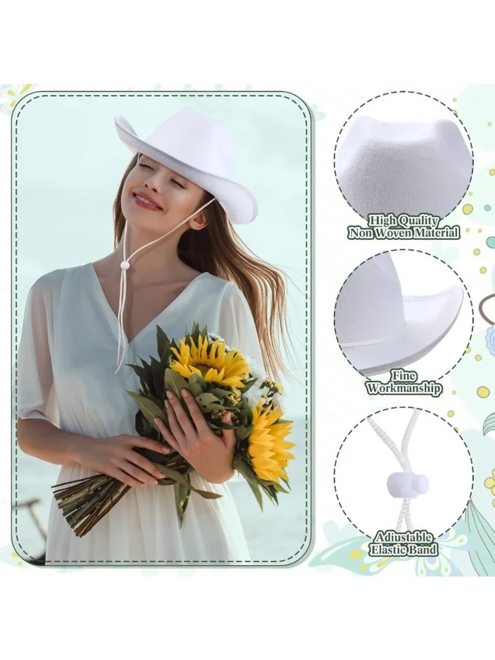 Men's White Bandanas Bulk Adjustable Felt Western Cowboy Cowgirl Hat 12 Pcs